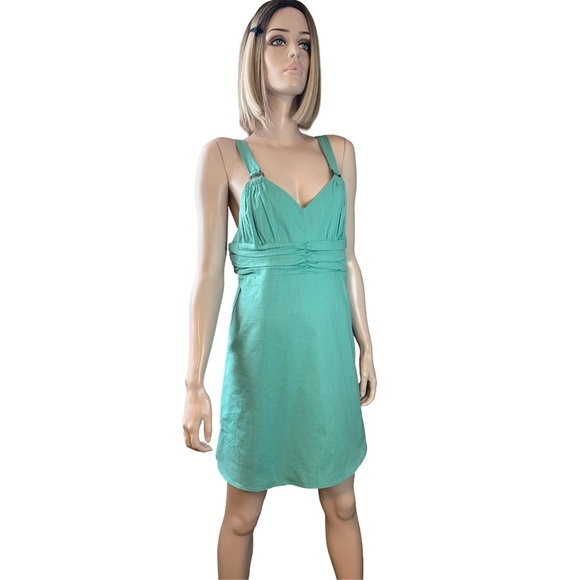 Very J Rayon Dress Sun Wide Strap Halter Sleeveless Ruched Bust Empire Waist - Picture 10 of 14